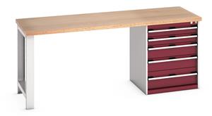 41003229.** Bott Cubio Pedestal Bench with Multiplex Top & 5 Drawers - 2000mm Wide  x 750mm Deep x 840mm High. Workbench consists of the following components for easy self assembly:...